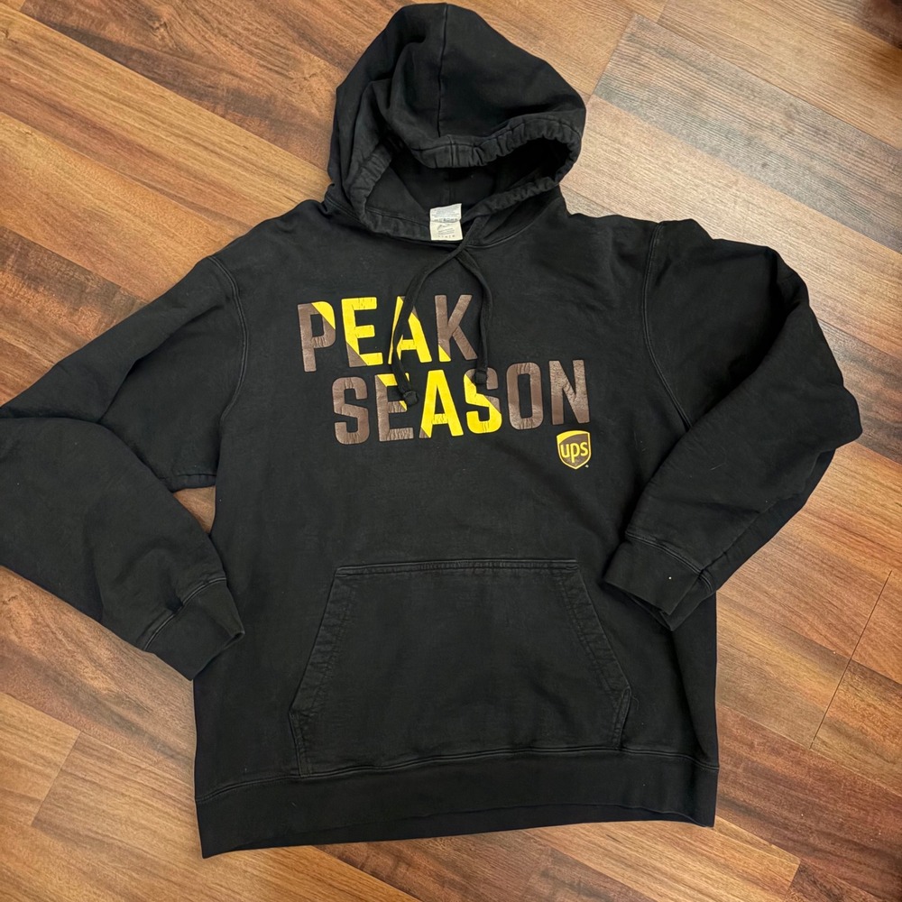UPS Peak Season Hoodie Sweatshirt Black Yellow Brown Long Sleeve Men's‎ Size L
